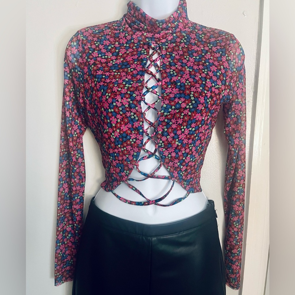 Floral Lace-Up Women's Top